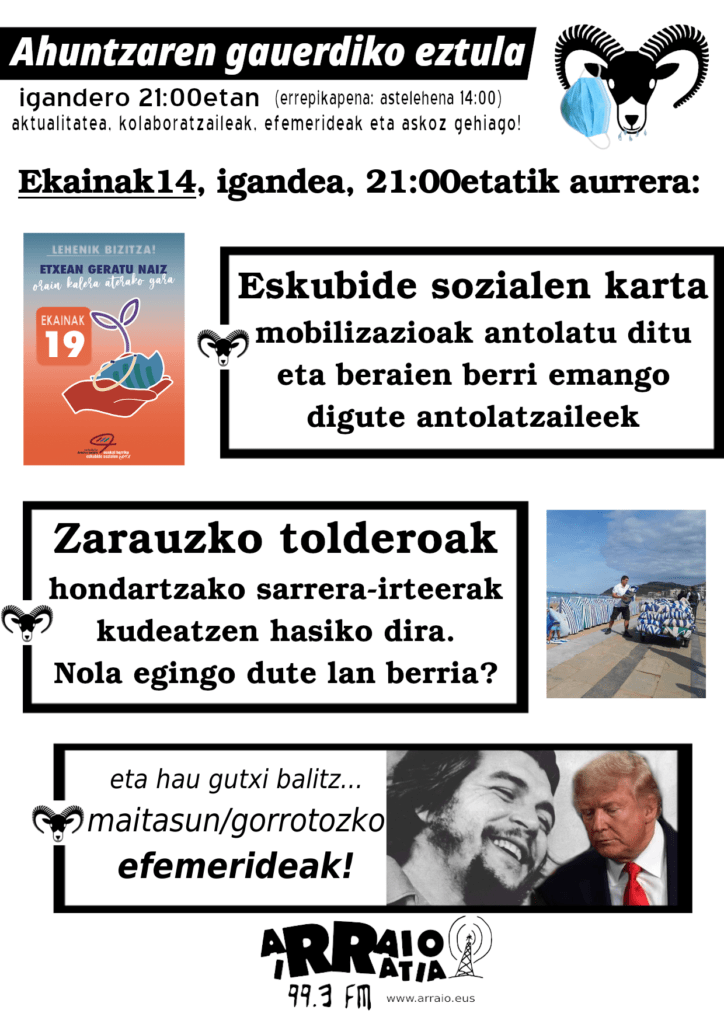 AHUNTZAREN GAUERDIKO EZTULA: Eskubide sozialen karta eta tolderoak igande honetan!