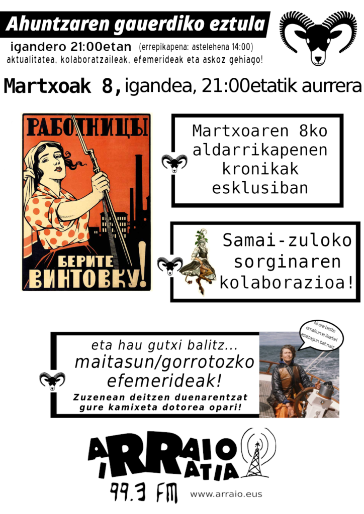 Martxoaren 8ko kronikak eta Samai-zuloko sorgina igande honetan!